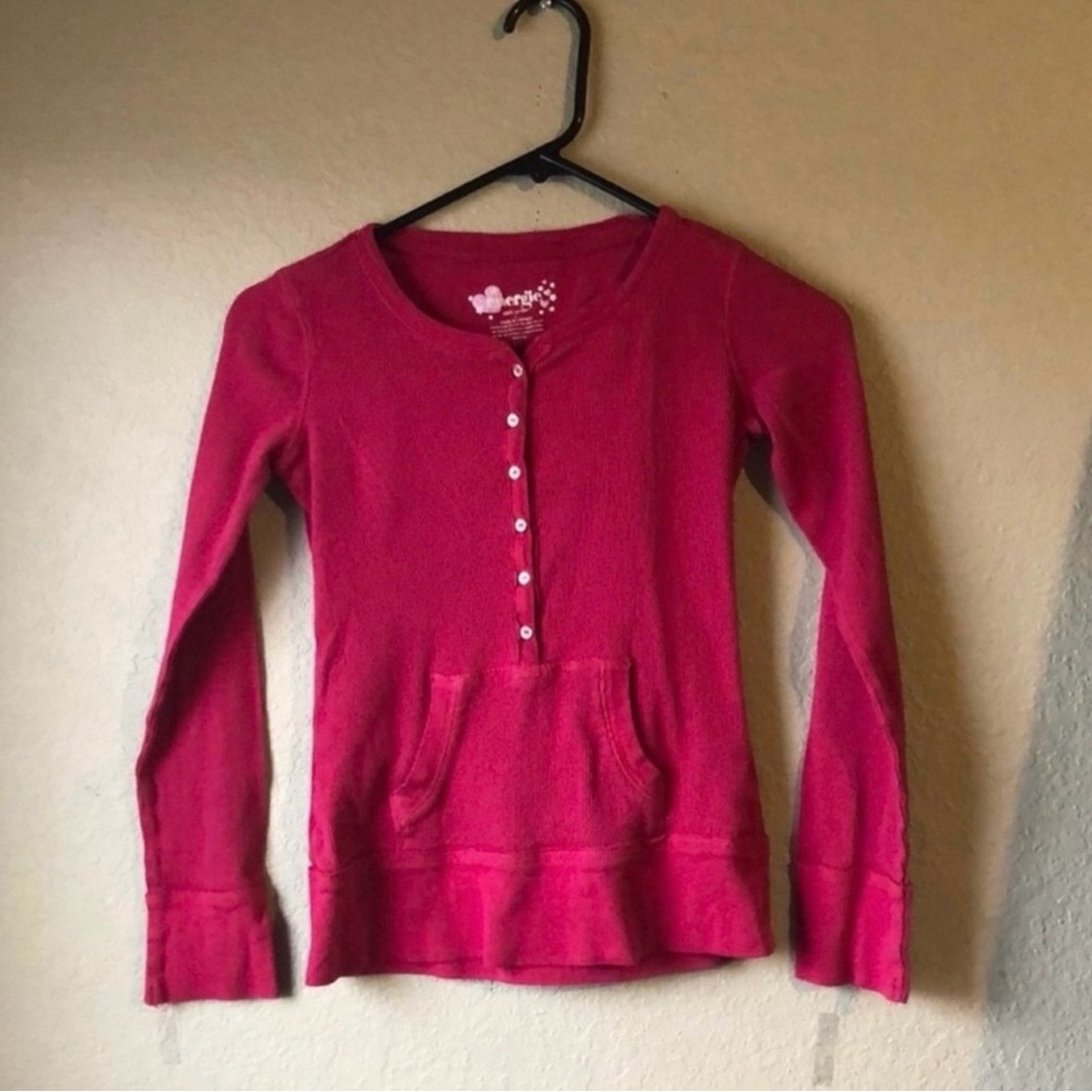 Energie Shirt Girls Y2K Dark Pink Long Sleeve Partial Layered Top Girls Sz Large